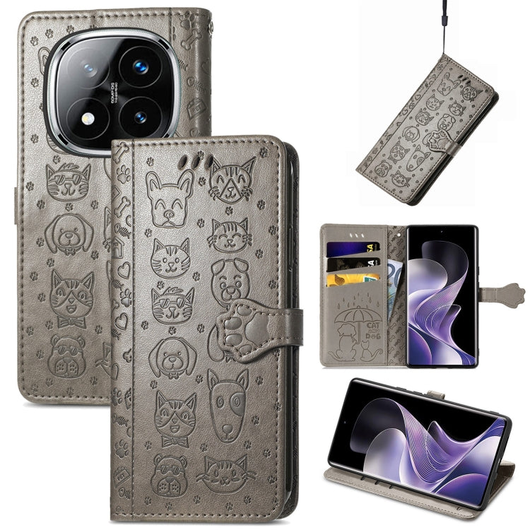 Cat and Dog Embossed Leather Phone Case, For Xiaomi Redmi Note 14 Pro+ 5G, For Xiaomi Redmi Note 14 Pro 5G