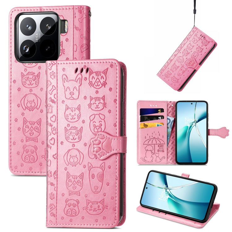 Cat and Dog Embossed Leather Phone Case, For Xiaomi 15 Ultra, For Xiaomi 15 Pro, For Xiaomi 15, For Xiaomi Redmi Note 14 5G