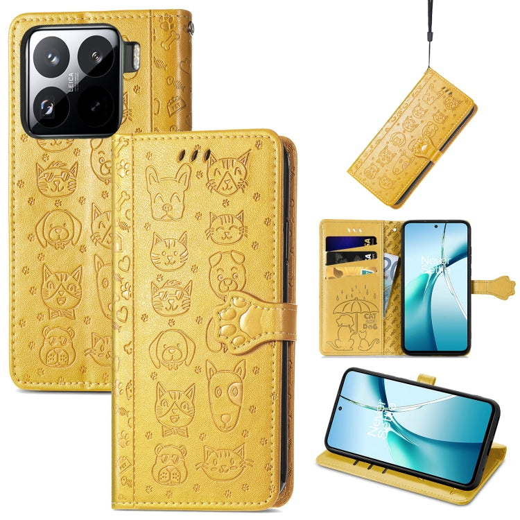Cat and Dog Embossed Leather Phone Case, For Xiaomi 15 Ultra, For Xiaomi 15 Pro, For Xiaomi 15, For Xiaomi Redmi Note 14 5G
