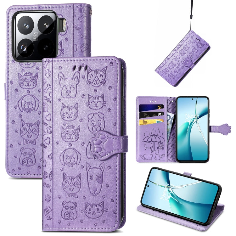 Cat and Dog Embossed Leather Phone Case, For Xiaomi 15 Ultra, For Xiaomi 15 Pro, For Xiaomi 15, For Xiaomi Redmi Note 14 5G