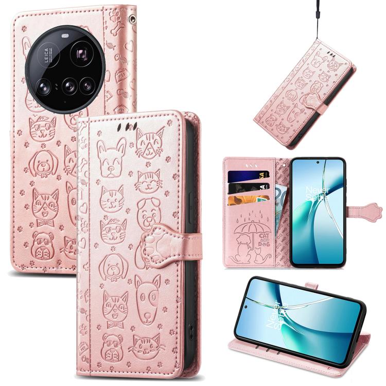 Cat and Dog Embossed Leather Phone Case, For Xiaomi 15 Ultra, For Xiaomi 15 Pro, For Xiaomi 15, For Xiaomi Redmi Note 14 5G