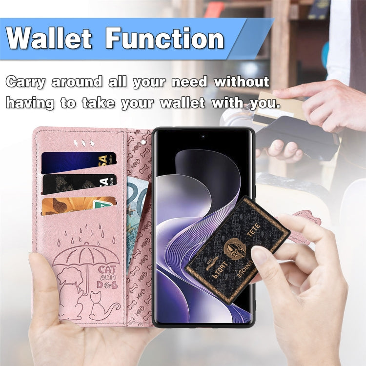 Cat and Dog Embossed Leather Phone Case, For Xiaomi Redmi Note 14 Pro+ 5G, For Xiaomi Redmi Note 14 Pro 5G