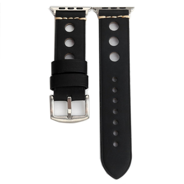 For Apple Watch Series 10 42mm / 9&amp;8&amp;7 41mm / SE 3&amp;SE 2&amp;6&amp;SE&amp;5&amp;4 40mm / 3&amp;2&amp;1 38mm Retro Hole Genuine Leather Wrist Watch Band, For 38mm