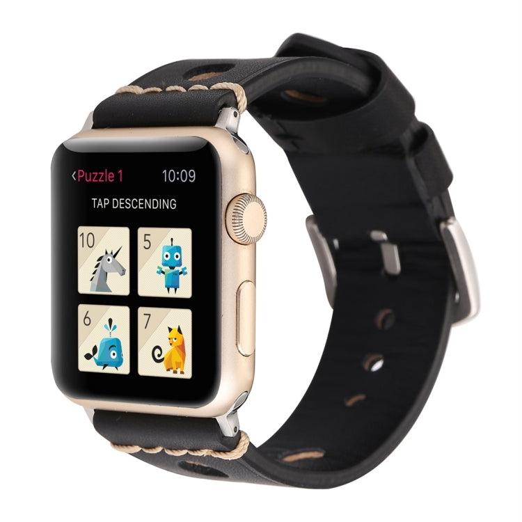 For Apple Watch Series 10 42mm / 9&amp;8&amp;7 41mm / SE 3&amp;SE 2&amp;6&amp;SE&amp;5&amp;4 40mm / 3&amp;2&amp;1 38mm Retro Hole Genuine Leather Wrist Watch Band, For 38mm