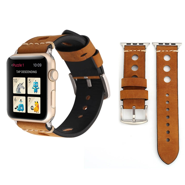 For Apple Watch Series 10 42mm / 9&amp;8&amp;7 41mm / SE 3&amp;SE 2&amp;6&amp;SE&amp;5&amp;4 40mm / 3&amp;2&amp;1 38mm Retro Hole Genuine Leather Wrist Watch Band, For 38mm