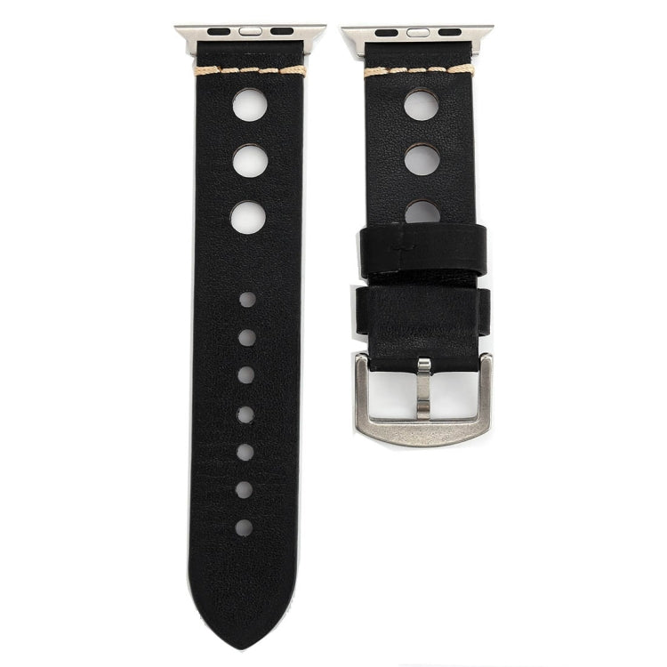 For Apple Watch Series 7 45mm / 6 &amp; SE &amp; 5 &amp; 4 44mm / 42mm 3 &amp; 2 &amp; 1 Retro Hole Genuine Leather Wrist Watch Band, For 42mm