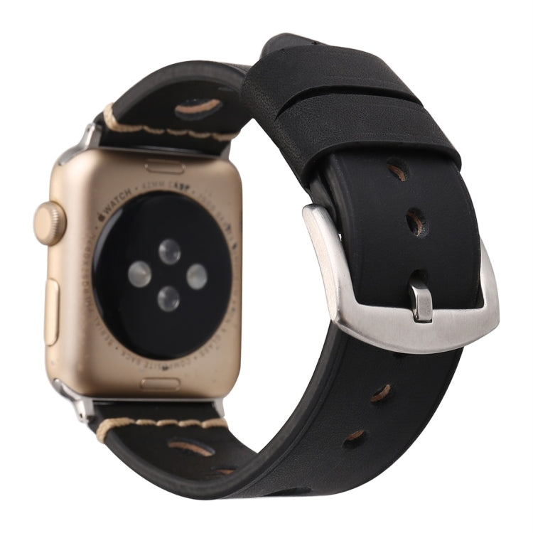 For Apple Watch Series 7 45mm / 6 &amp; SE &amp; 5 &amp; 4 44mm / 42mm 3 &amp; 2 &amp; 1 Retro Hole Genuine Leather Wrist Watch Band, For 42mm