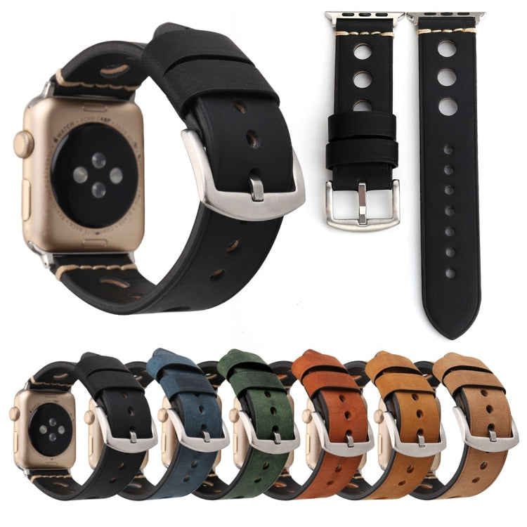 For Apple Watch Series 7 45mm / 6 &amp; SE &amp; 5 &amp; 4 44mm / 42mm 3 &amp; 2 &amp; 1 Retro Hole Genuine Leather Wrist Watch Band, For 42mm