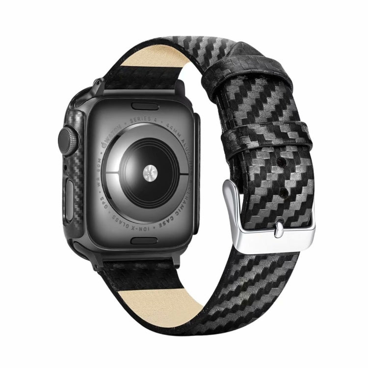 Genuine Leather Carbon Fiber Strap + Frame for Apple Watch Series 4 44mm, Apple Watch Series 4 44mm