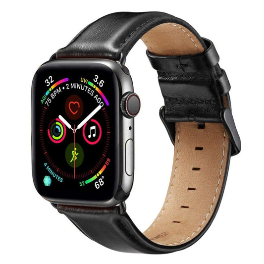 Black Buckle Leather Watch Band For Apple Watch Series 10 42mm / 9&8&7 41mm / SE 3&SE 2&6&SE&5&4 40mm / 3&2&1 38mm, For Apple Watch Series 8&7 41mm / SE 2&6&SE&5&4 40mm / 3&2&1 38mm