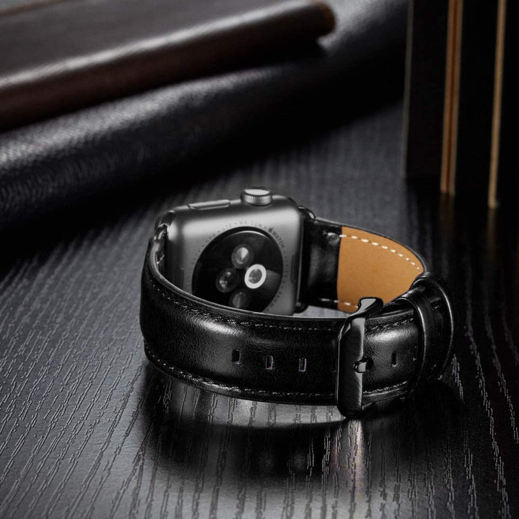 Black Buckle Leather Watch Band For Apple Watch Series 10 42mm / 9&amp;8&amp;7 41mm / SE 3&amp;SE 2&amp;6&amp;SE&amp;5&amp;4 40mm / 3&amp;2&amp;1 38mm, For Apple Watch Series 8&amp;7 41mm / SE 2&amp;6&amp;SE&amp;5&amp;4 40mm / 3&amp;2&amp;1 38mm