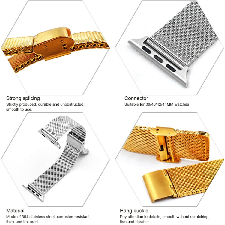 304 Stainless Steel Milanese Watch Band with Connector For Apple Watch Series 10 42mm / 9&amp;8&amp;7 41mm / SE 3&amp;SE 2&amp;6&amp;SE&amp;5&amp;4 40mm / 3&amp;2&amp;1 38mm, For Apple Watch Series 7 41mm / &amp; 6 &amp; SE &amp; 5 &amp; 4 40mm