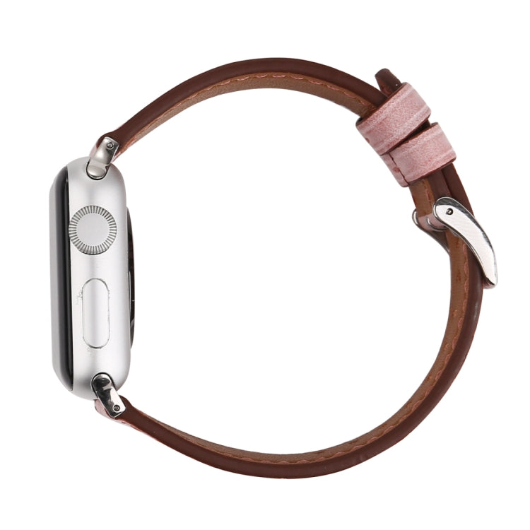 For Apple Watch Series 10 42mm / 9&amp;8&amp;7 41mm / SE 3&amp;SE 2&amp;6&amp;SE&amp;5&amp;4 40mm / 3&amp;2&amp;1 38mm Fresh Style Genuine Leather Watch Band, 38mm
