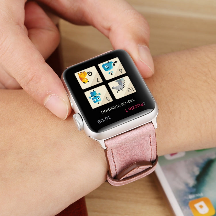 For Apple Watch Series 10 42mm / 9&amp;8&amp;7 41mm / SE 3&amp;SE 2&amp;6&amp;SE&amp;5&amp;4 40mm / 3&amp;2&amp;1 38mm Fresh Style Genuine Leather Watch Band, 38mm