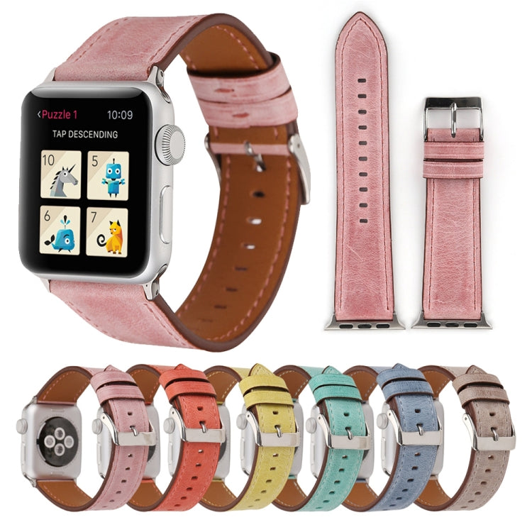 For Apple Watch Series 10 42mm / 9&amp;8&amp;7 41mm / SE 3&amp;SE 2&amp;6&amp;SE&amp;5&amp;4 40mm / 3&amp;2&amp;1 38mm Fresh Style Genuine Leather Watch Band, 38mm