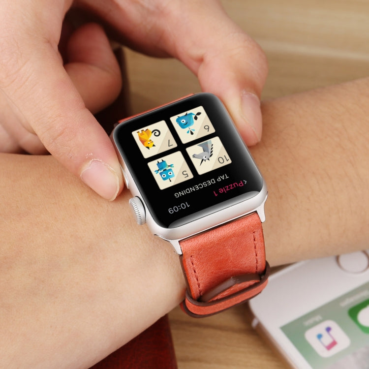 For Apple Watch Ultra 49mm&amp;Watch Ultra 2 49mm / Series 10 46mm / 9&amp;8&amp;7 45mm / SE 3&amp;SE 2&amp;6&amp;SE&amp;5&amp;4 44mm / 3&amp;2&amp;1 42mm Fresh Style Genuine Leather Watch Band, 42mm