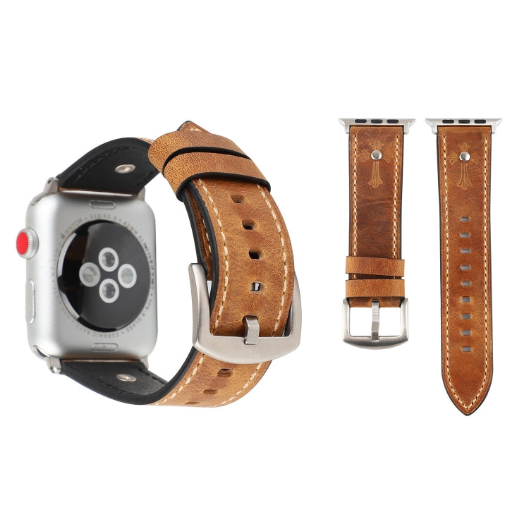 Crowe Star Embossing Texture Genuine Leather Wrist Watch Band for Apple Watch Series 3 &amp; 2 &amp; 1 42mm, 42mm