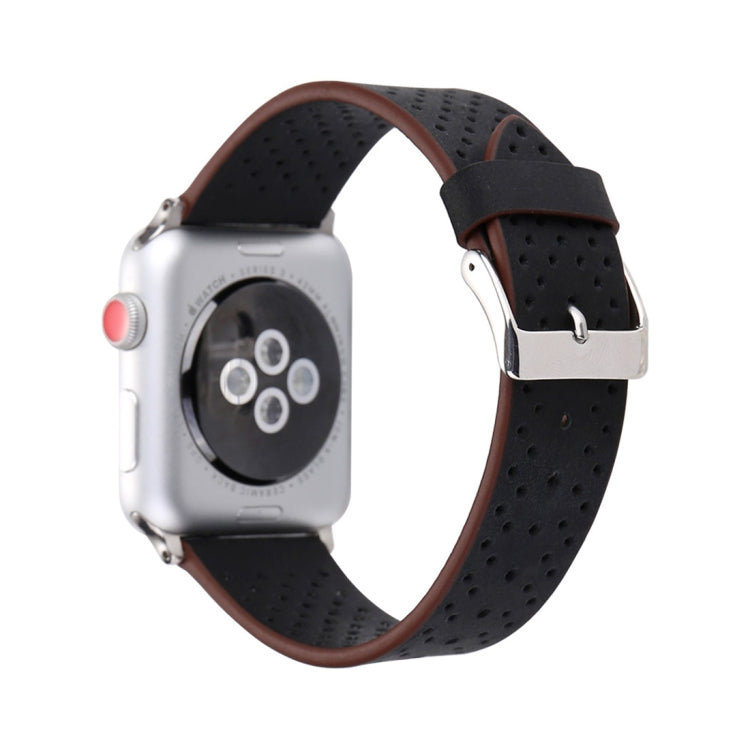 For Apple Watch Series 10 42mm / 9&amp;8&amp;7 41mm / SE 3&amp;SE 2&amp;6&amp;SE&amp;5&amp;4 40mm / 3&amp;2&amp;1 38mm Simple Fashion Genuine Leather Hole Pattern Watch Band, 38mm