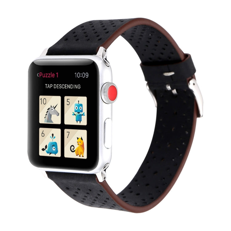 For Apple Watch Series 10 42mm / 9&amp;8&amp;7 41mm / SE 3&amp;SE 2&amp;6&amp;SE&amp;5&amp;4 40mm / 3&amp;2&amp;1 38mm Simple Fashion Genuine Leather Hole Pattern Watch Band, 38mm