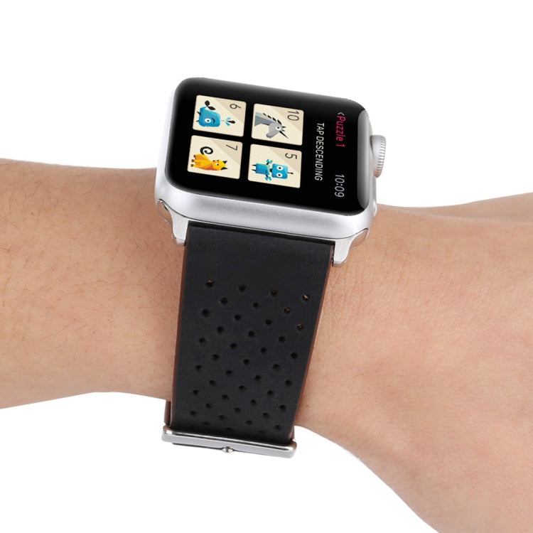 For Apple Watch Series 10 42mm / 9&amp;8&amp;7 41mm / SE 3&amp;SE 2&amp;6&amp;SE&amp;5&amp;4 40mm / 3&amp;2&amp;1 38mm Simple Fashion Genuine Leather Hole Pattern Watch Band, 38mm