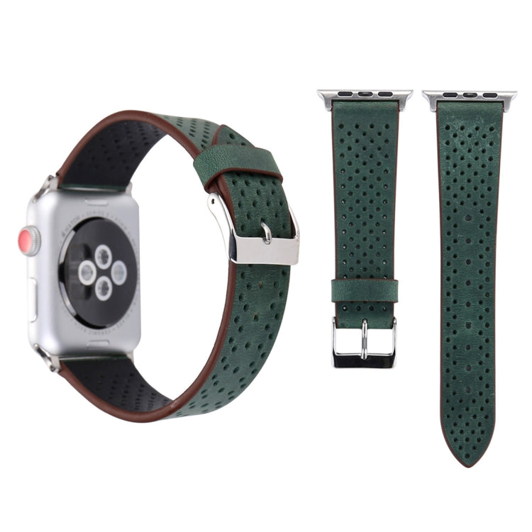 For Apple Watch Series 10 42mm / 9&amp;8&amp;7 41mm / SE 3&amp;SE 2&amp;6&amp;SE&amp;5&amp;4 40mm / 3&amp;2&amp;1 38mm Simple Fashion Genuine Leather Hole Pattern Watch Band, 38mm