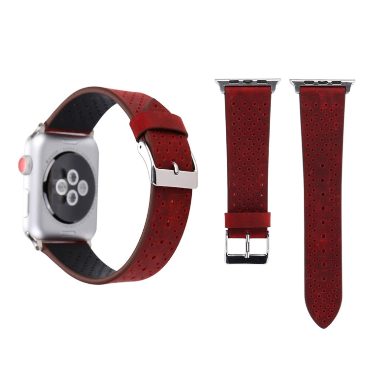 For Apple Watch Series 10 42mm / 9&amp;8&amp;7 41mm / SE 3&amp;SE 2&amp;6&amp;SE&amp;5&amp;4 40mm / 3&amp;2&amp;1 38mm Simple Fashion Genuine Leather Hole Pattern Watch Band, 38mm