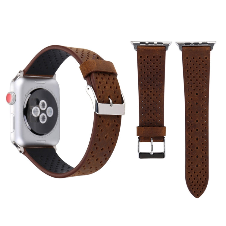 For Apple Watch Series 10 42mm / 9&amp;8&amp;7 41mm / SE 3&amp;SE 2&amp;6&amp;SE&amp;5&amp;4 40mm / 3&amp;2&amp;1 38mm Simple Fashion Genuine Leather Hole Pattern Watch Band, 38mm