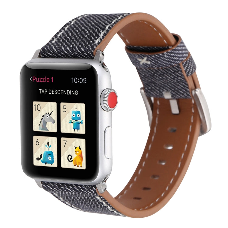 For Apple Watch Series 10 42mm / 9&amp;8&amp;7 41mm / SE 3&amp;SE 2&amp;6&amp;SE&amp;5&amp;4 40mm / 3&amp;2&amp;1 38mm Simple Fashion Genuine Leather Cowboy Pattern Watch Band, 38mm