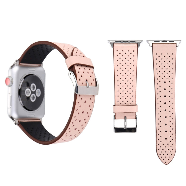 For Apple Watch Ultra 49mm&amp;Watch Ultra 2 49mm / Series 10 46mm / 9&amp;8&amp;7 45mm / SE 3&amp;SE 2&amp;6&amp;SE&amp;5&amp;4 44mm / 3&amp;2&amp;1 42mm Simple Fashion Genuine Leather Hole Pattern Watch Band, 42mm