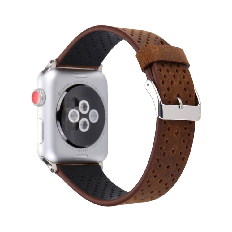 For Apple Watch Ultra 49mm&amp;Watch Ultra 2 49mm / Series 10 46mm / 9&amp;8&amp;7 45mm / SE 3&amp;SE 2&amp;6&amp;SE&amp;5&amp;4 44mm / 3&amp;2&amp;1 42mm Simple Fashion Genuine Leather Hole Pattern Watch Band, 42mm