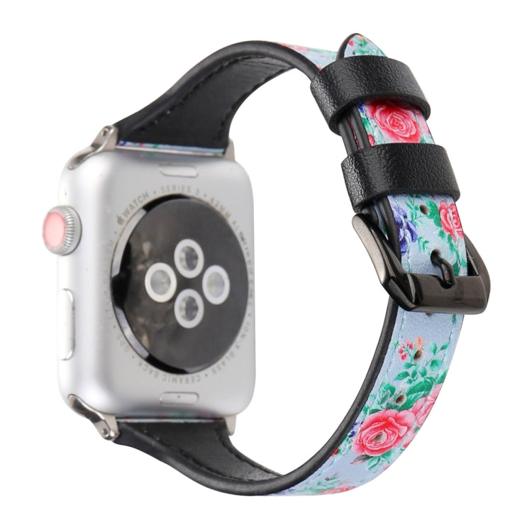 Letter T Shape Simple Floral Genuine Leather Wrist Watch Band with Stainless Steel Buckle for Apple Watch Series 3 &amp; 2 &amp; 1 42mm, 42mm