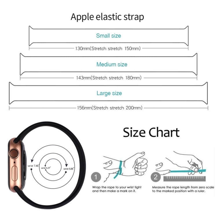 For Apple Watch Series 8&amp;7 41mm / SE 2&amp;6&amp;SE&amp;5&amp;4 40mm / 3&amp;2&amp;1 38mm Solid Color Elastic Silicone Watch Band, Size:L 156mm, Size:L 156mm