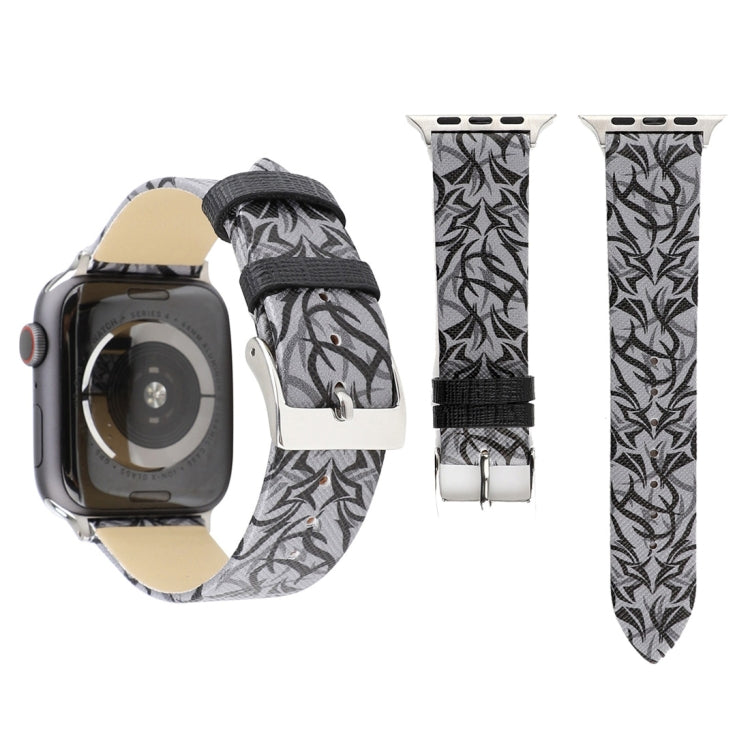Thorns Printing Genuine Leather Watch Band for Apple Watch Series 10 42mm / 9&8&7 41mm / SE 3&SE 2&6&SE&5&4 40mm / 3&2&1 38mm, 40mm