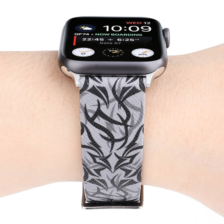 Thorns Printing Genuine Leather Watch Band for Apple Watch Series 10 42mm / 9&8&7 41mm / SE 3&SE 2&6&SE&5&4 40mm / 3&2&1 38mm, 40mm