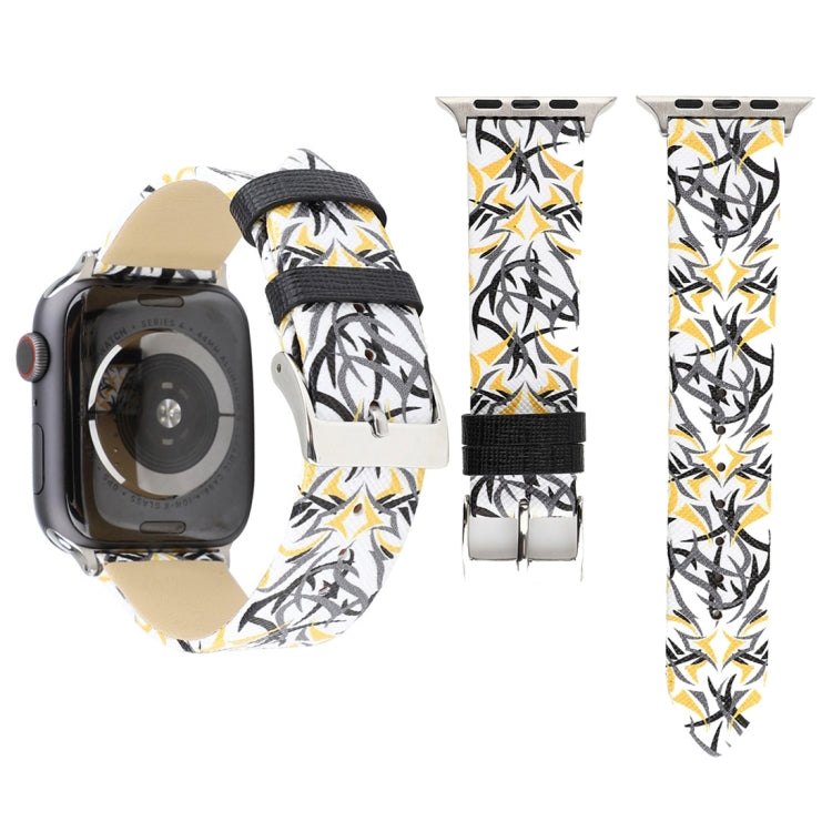 Thorns Printing Genuine Leather Watch Band for Apple Watch Series 10 42mm / 9&8&7 41mm / SE 3&SE 2&6&SE&5&4 40mm / 3&2&1 38mm, 40mm