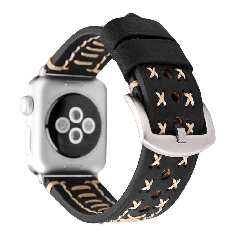 For Apple Watch Series 10 42mm / 9&amp;8&amp;7 41mm / SE 3&amp;SE 2&amp;6&amp;SE&amp;5&amp;4 40mm / 3&amp;2&amp;1 38mm Manual Line Pattern Genuine Leather Wrist Watch Band, For 38mm