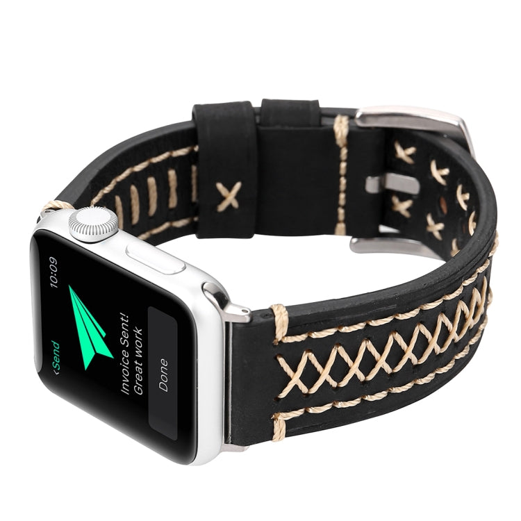 For Apple Watch Series 10 42mm / 9&amp;8&amp;7 41mm / SE 3&amp;SE 2&amp;6&amp;SE&amp;5&amp;4 40mm / 3&amp;2&amp;1 38mm Manual Line Pattern Genuine Leather Wrist Watch Band, For 38mm