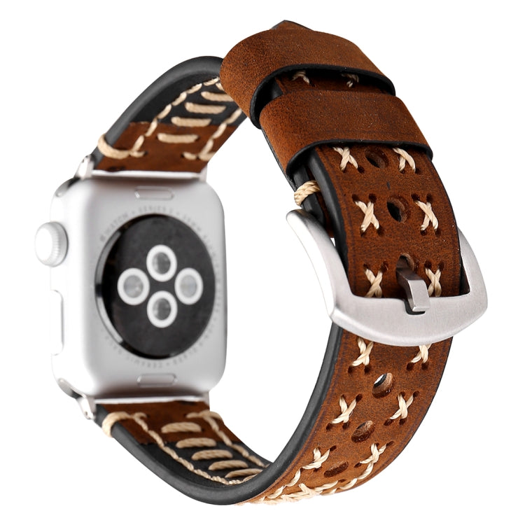 For Apple Watch Series 10 42mm / 9&amp;8&amp;7 41mm / SE 3&amp;SE 2&amp;6&amp;SE&amp;5&amp;4 40mm / 3&amp;2&amp;1 38mm Manual Line Pattern Genuine Leather Wrist Watch Band, For 38mm