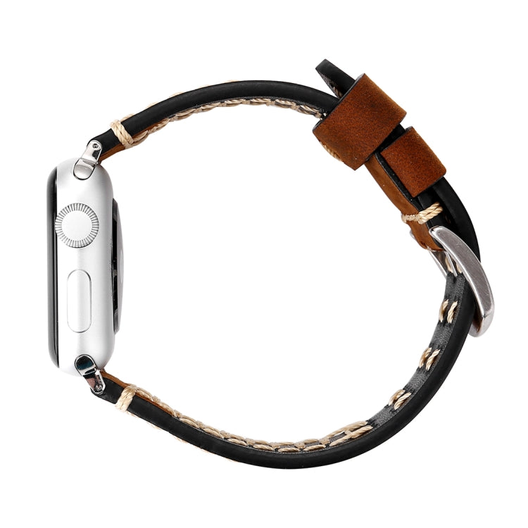 For Apple Watch Series 10 42mm / 9&amp;8&amp;7 41mm / SE 3&amp;SE 2&amp;6&amp;SE&amp;5&amp;4 40mm / 3&amp;2&amp;1 38mm Manual Line Pattern Genuine Leather Wrist Watch Band, For 38mm