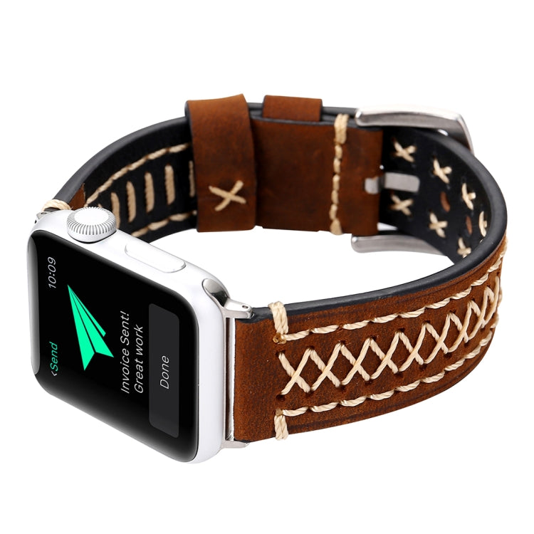 For Apple Watch Series 10 42mm / 9&amp;8&amp;7 41mm / SE 3&amp;SE 2&amp;6&amp;SE&amp;5&amp;4 40mm / 3&amp;2&amp;1 38mm Manual Line Pattern Genuine Leather Wrist Watch Band, For 38mm