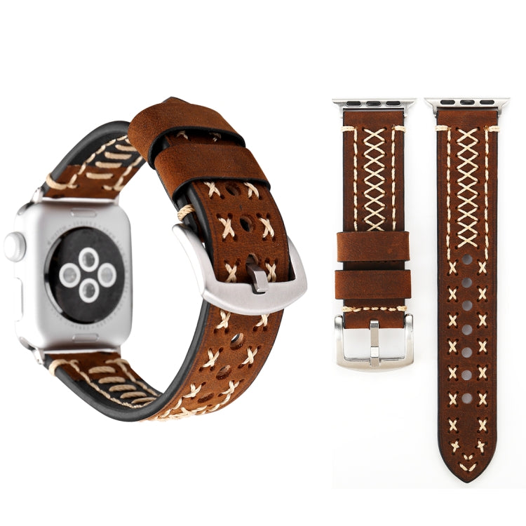 For Apple Watch Series 10 42mm / 9&amp;8&amp;7 41mm / SE 3&amp;SE 2&amp;6&amp;SE&amp;5&amp;4 40mm / 3&amp;2&amp;1 38mm Manual Line Pattern Genuine Leather Wrist Watch Band, For 38mm