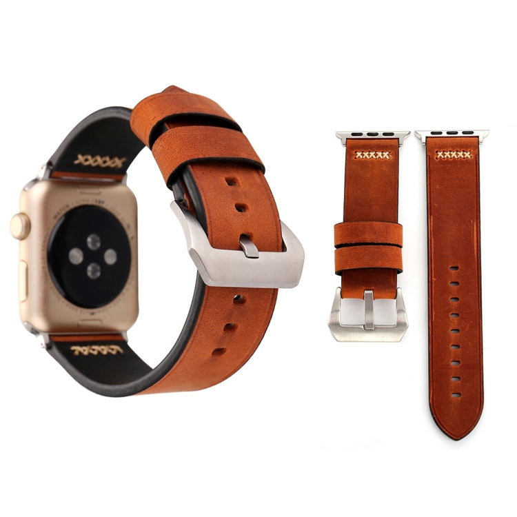For Apple Watch Ultra 49mm&amp;Watch Ultra 2 49mm / Series 10 46mm / 9&amp;8&amp;7 45mm / SE 3&amp;SE 2&amp;6&amp;SE&amp;5&amp;4 44mm / 3&amp;2&amp;1 42mm Retro XX Line Pattern Genuine Leather Wrist Watch Band, For 42mm