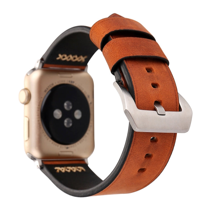 For Apple Watch Ultra 49mm&amp;Watch Ultra 2 49mm / Series 10 46mm / 9&amp;8&amp;7 45mm / SE 3&amp;SE 2&amp;6&amp;SE&amp;5&amp;4 44mm / 3&amp;2&amp;1 42mm Retro XX Line Pattern Genuine Leather Wrist Watch Band, For 42mm