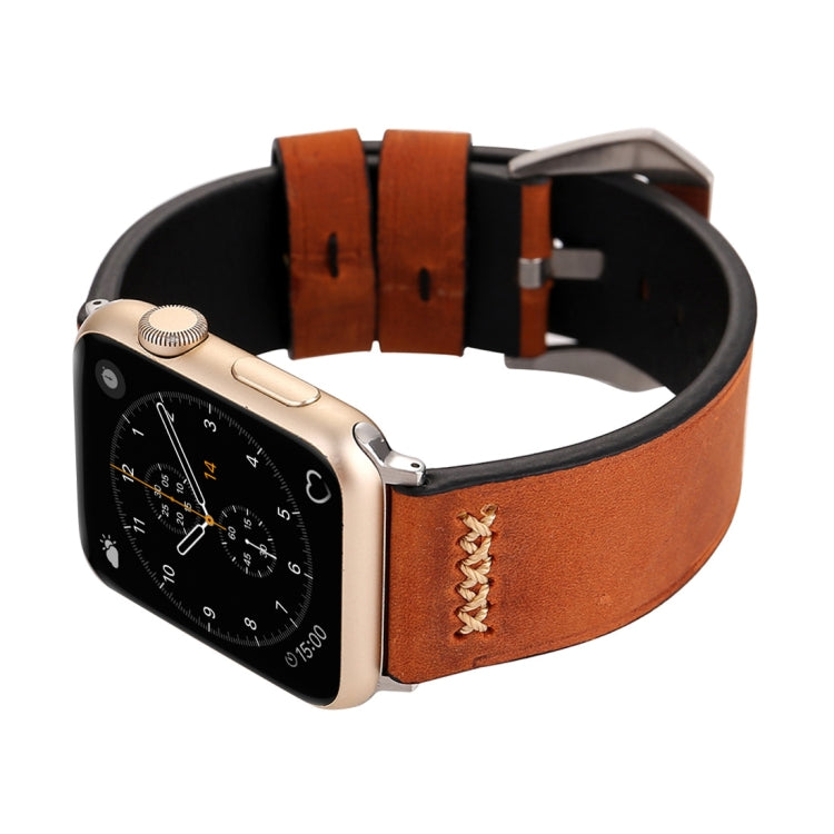 For Apple Watch Ultra 49mm&amp;Watch Ultra 2 49mm / Series 10 46mm / 9&amp;8&amp;7 45mm / SE 3&amp;SE 2&amp;6&amp;SE&amp;5&amp;4 44mm / 3&amp;2&amp;1 42mm Retro XX Line Pattern Genuine Leather Wrist Watch Band, For 42mm