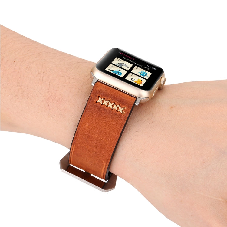 For Apple Watch Ultra 49mm&amp;Watch Ultra 2 49mm / Series 10 46mm / 9&amp;8&amp;7 45mm / SE 3&amp;SE 2&amp;6&amp;SE&amp;5&amp;4 44mm / 3&amp;2&amp;1 42mm Retro XX Line Pattern Genuine Leather Wrist Watch Band, For 42mm