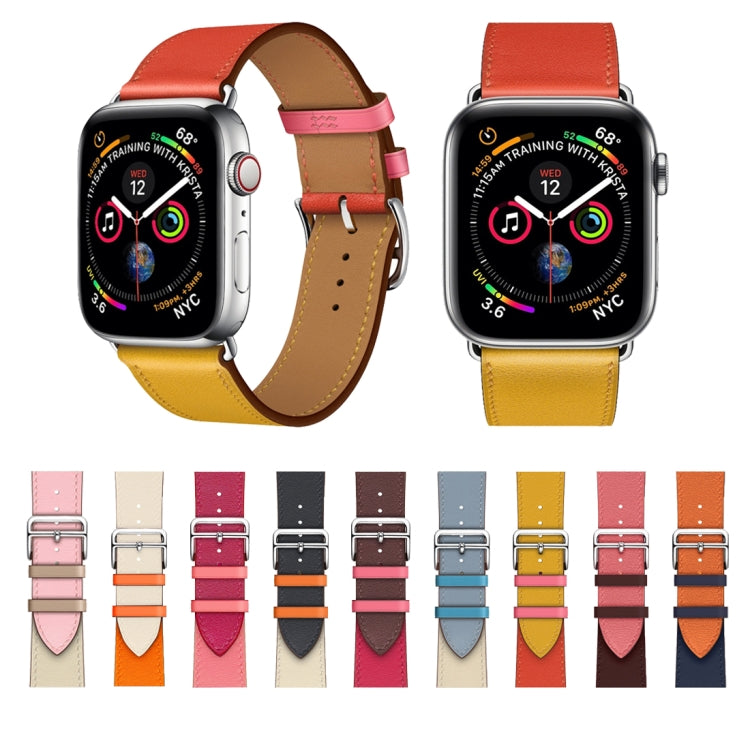 Two Color Single Loop Leather Wrist Strap Watchband for Apple Watch Series 3 & 2 & 1, 38mm Orange+Bright Blue, 42mm Orange+Bright Blue, 38mm Pink+Wine Red, 42mm Pink+Wine Red, 38mm Amber+Orange Red+Light Rose Red, 42mm Amber+Orange Red+Light Rose Red