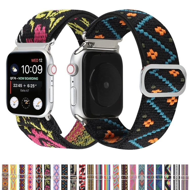 Metal Japanese Buckle Elastic Nylon Replacement Watchbands, For Apple Watch Series 7 45mm / 6 &amp; SE &amp; 5 &amp; 4 44mm / 3 &amp; 2 &amp; 1 42mm, For Apple Watch Series 8&amp;7 41mm / SE 2&amp;6&amp;SE&amp;5&amp;4 40mm / 3&amp;2&amp;1 38mm