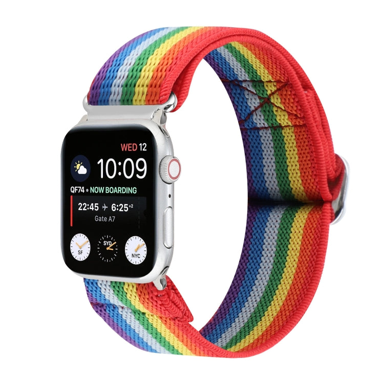 Metal Japanese Buckle Elastic Nylon Replacement Watchbands, For Apple Watch Series 7 45mm / 6 &amp; SE &amp; 5 &amp; 4 44mm / 3 &amp; 2 &amp; 1 42mm, For Apple Watch Series 8&amp;7 41mm / SE 2&amp;6&amp;SE&amp;5&amp;4 40mm / 3&amp;2&amp;1 38mm