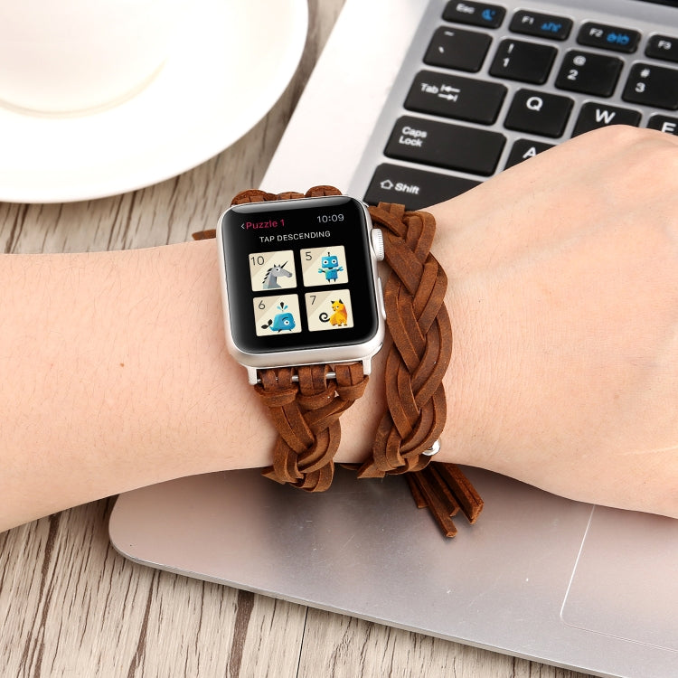 Hand-woven Leather Watchband For Apple Watch Series 6 & SE & 5 & 4 40mm / 3 & 2 & 1 38mm, For Apple Watch Series 8&7 41mm / SE 2&6&SE&5&4 40mm / 3&2&1 38mm, For Apple Watch Series 7 41mm / 6 & SE & 5 & 4 40mm / 3 & 2 & 1 38mm