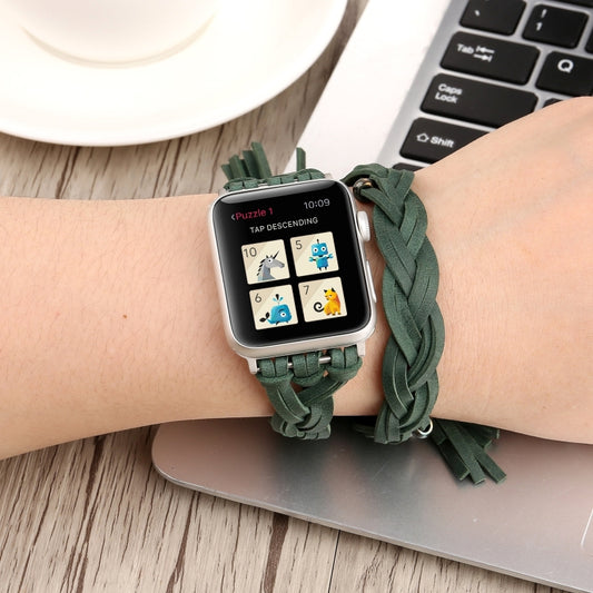 Hand-woven Leather Watchband For Apple Watch Series 6 & SE & 5 & 4 44mm / 3 & 2 & 1 42mm, For Apple Watch Series 7 45mm / 6 & SE & 5 & 4 44mm / 3 & 2 & 1 42mm, For Apple Watch Ultra 49mm / Series 8&7 45mm / SE 2&6&SE&5&4 44mm / 3&2&1 42mm